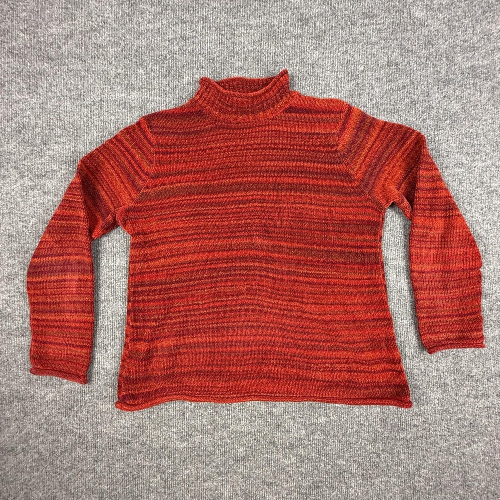 Crazy Horse Sweater Womens Large Red‎ Striped Mock Neck Stretch Knit Pullover